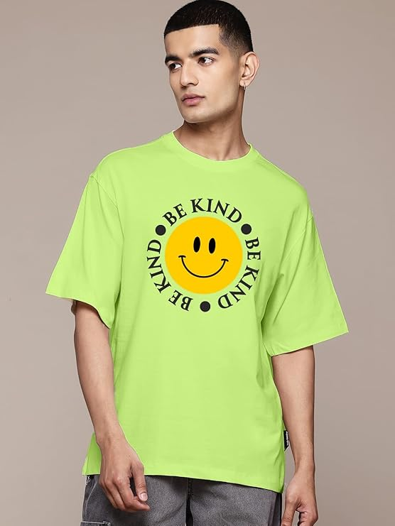 LEOTUDE Man Cotton Blend Graphic Print Round Neck Half Sleeve Drop Shoulder Oversized T Shirt