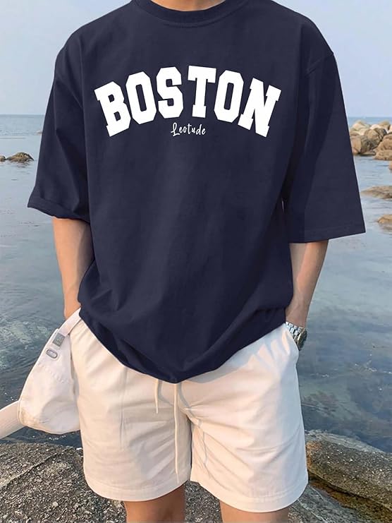 LEOTUDE Man Cotton Blend Graphic Print Round Neck Half Sleeve Drop Shoulder Oversized T Shirt - Image 4