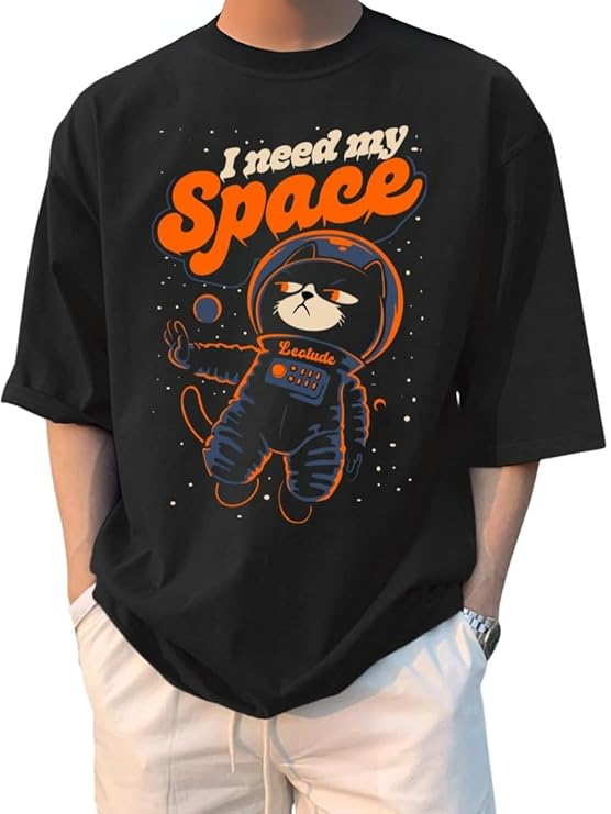 LEOTUDE Half Sleeve Oversized Cottonblend Round Neck Drop Shoulder Printed Men's T-Shirt