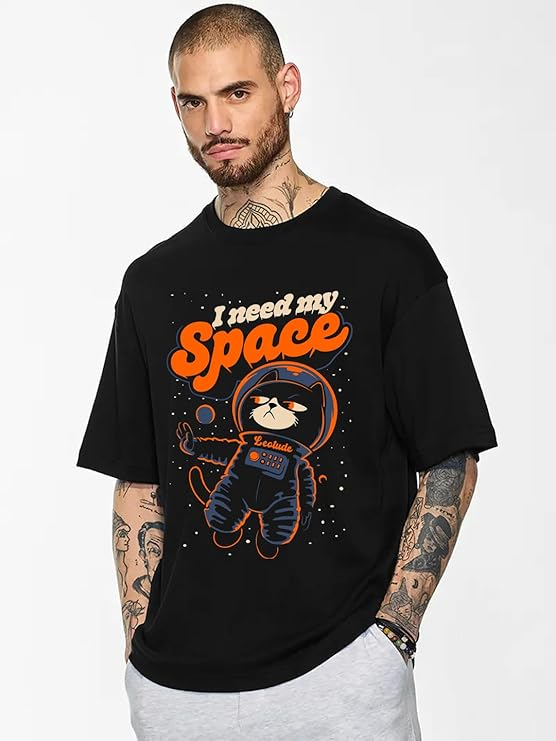 LEOTUDE Half Sleeve Oversized Cottonblend Round Neck Drop Shoulder Printed Men's T-Shirt - Image 2