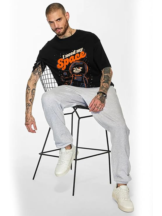 LEOTUDE Half Sleeve Oversized Cottonblend Round Neck Drop Shoulder Printed Men's T-Shirt - Image 4